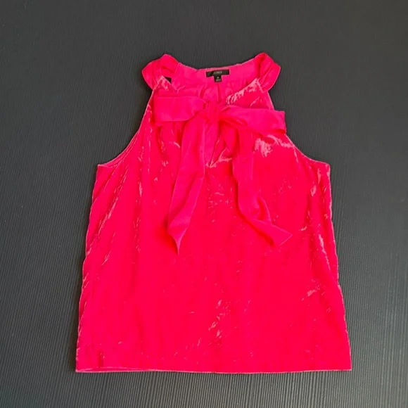 J. Crew Bright Pink Crushed Velvet Bow Tie Halter Top, Medium, EC - Picture 6 of 6